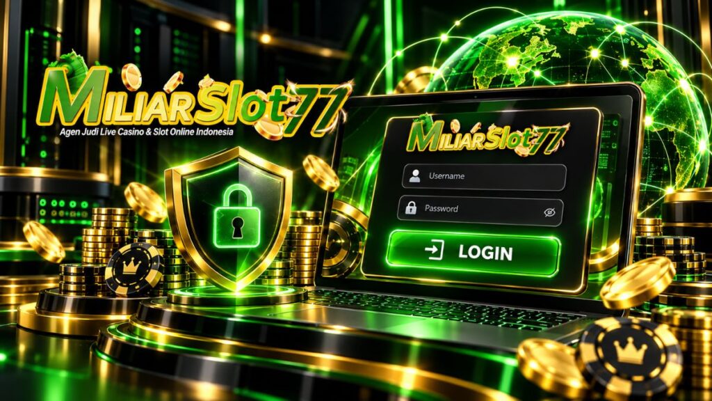 Login Miliarslot77 dengan form akun, tombol login, dan simbol keamanan