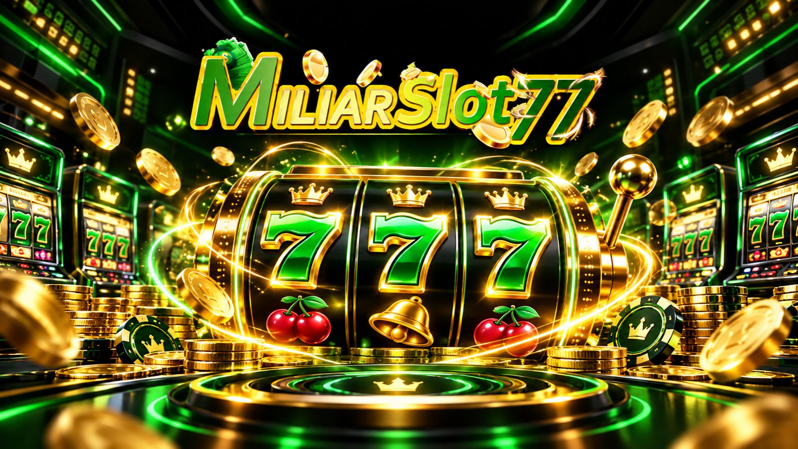 Slot Miliarslot77 dengan mesin 777, koin emas dan nuansa permainan slot online