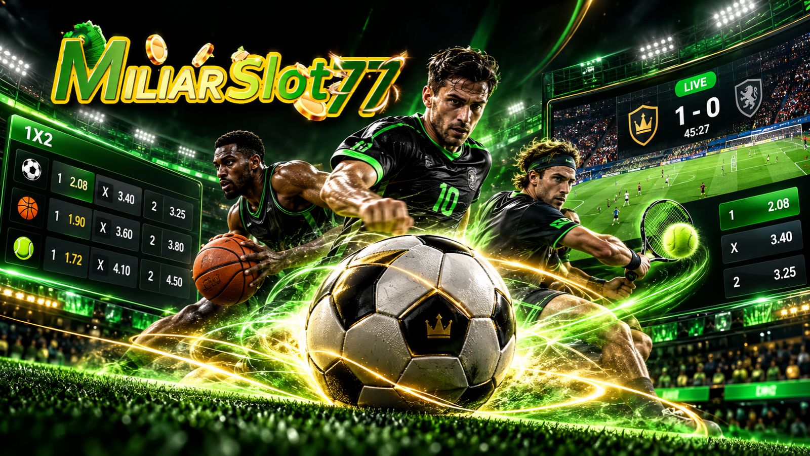 Sportsbook Miliarslot77 dengan sepak bola, basket, tenis dan tampilan pasaran olahraga