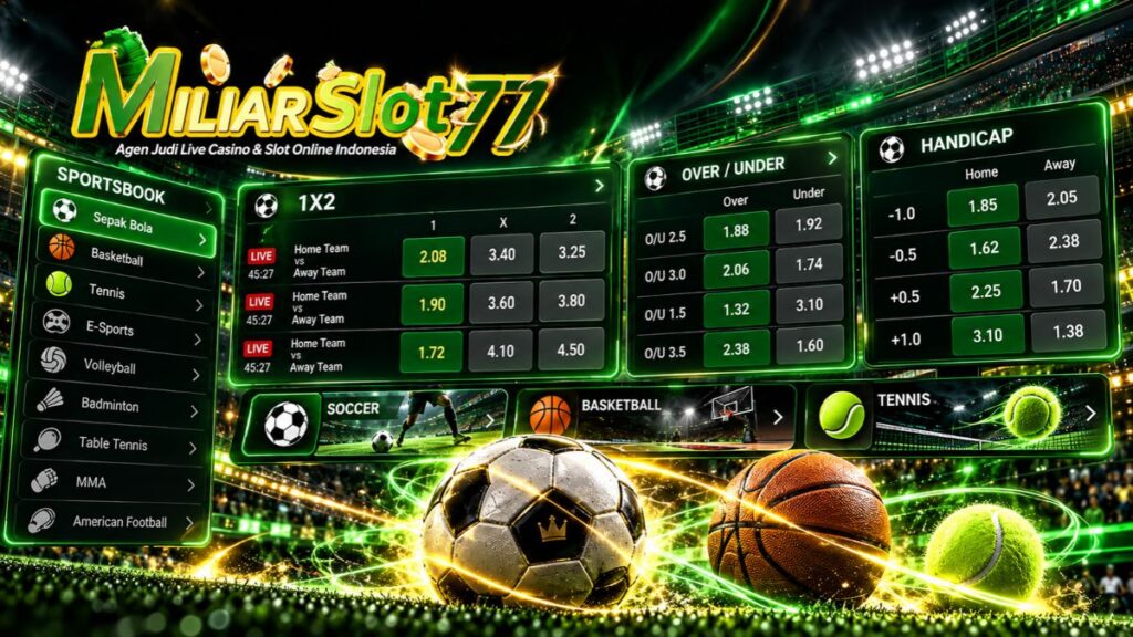 Pasaran Sportsbook Miliarslot77 dengan 1X2, over under, handicap dan pilihan olahraga