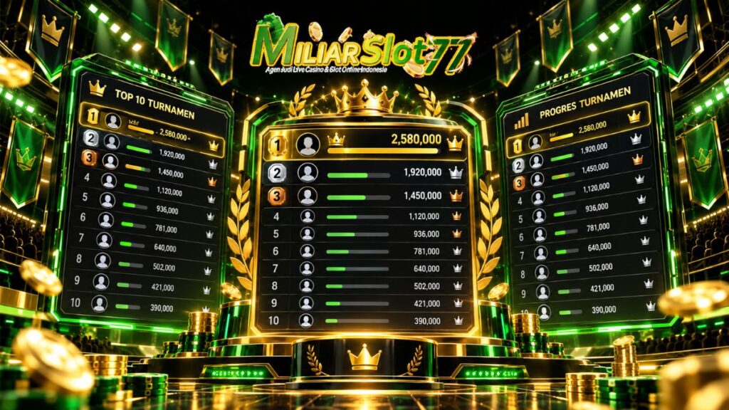 Leaderboard Turnamen Miliarslot77 dengan peringkat peserta dan progres kompetisi
